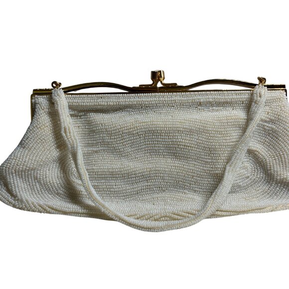 Vintage Beaded Clutch by Dena of Dallas – Ivory Pearl Purse Made in Japan - Picture 2 of 10